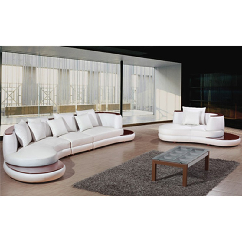 Modern Yellow Gold Arc Shaped Living Room Sofa Set Furniture Cow Genuine Leather Sectional Sofas