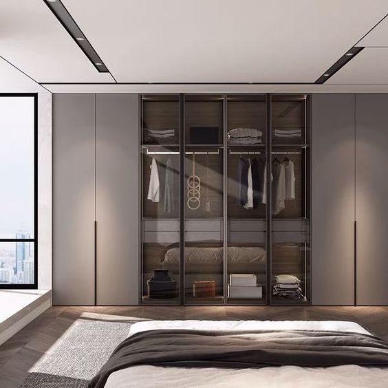 Luxury Design Tempered Glass Doors Customized Wardrobe Closet With Drawer Island