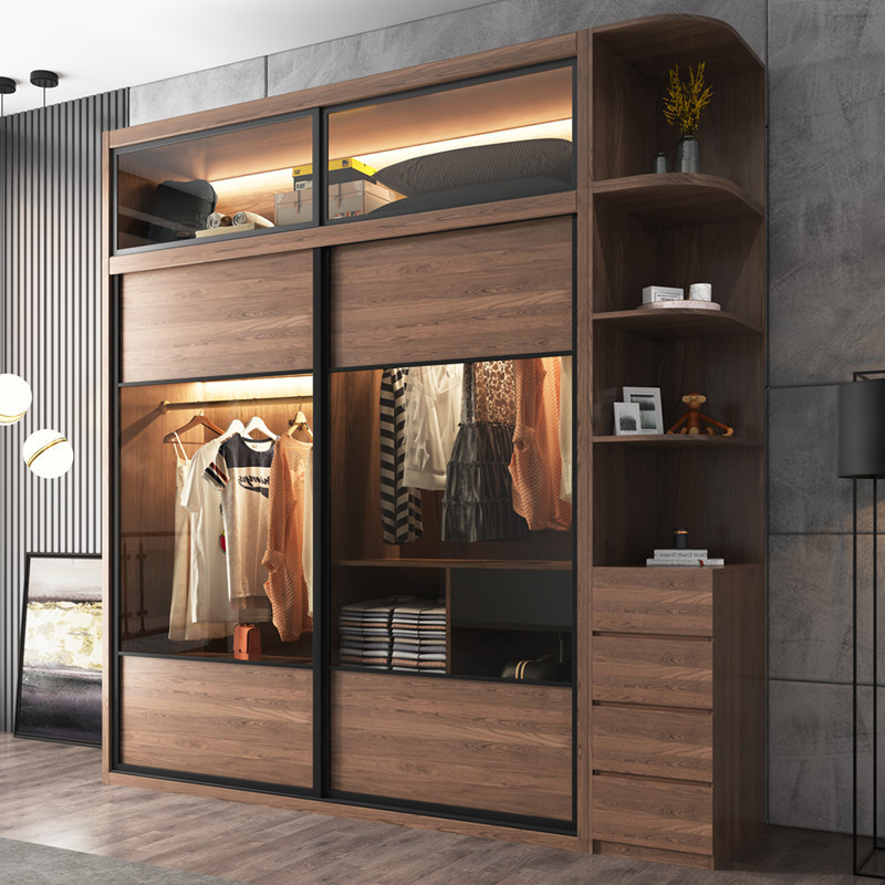 Modern New Design Opening Door Wooden Dark Brown Wardrobe