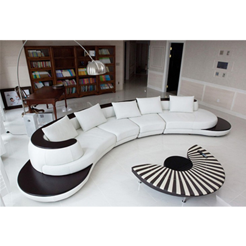 Modern Yellow Gold Arc Shaped Living Room Sofa Set Furniture Cow Genuine Leather Sectional Sofas