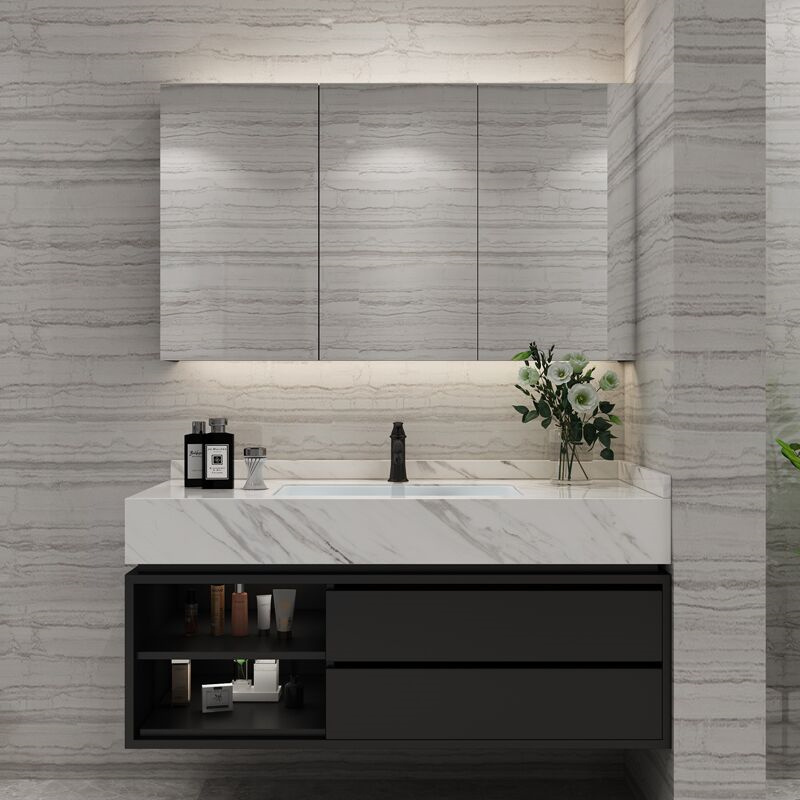 Moisture Proof Plywood Marble Counter Top Bathroom Vanity with Under Mount Sink Basin Bathroom Cabinet