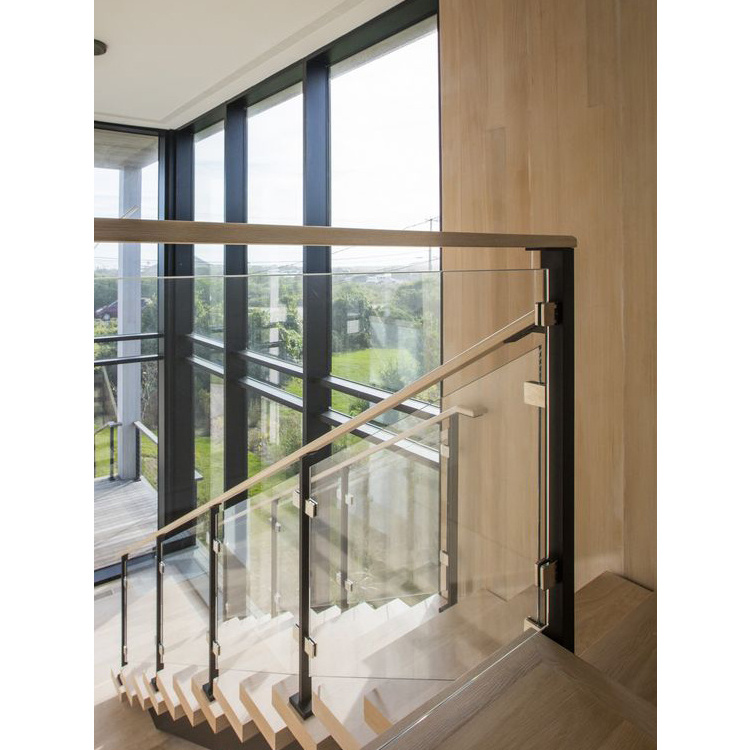 Modern Floating Tempered Glass / Wooden Staircase Steps And Railing Handrail Stair System Kit