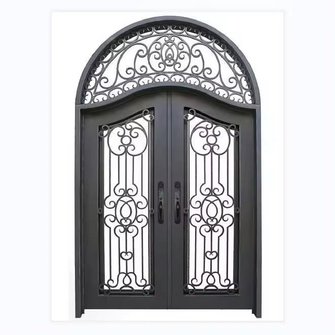 Hot selling black metal entrance door wrought iron doors for sale