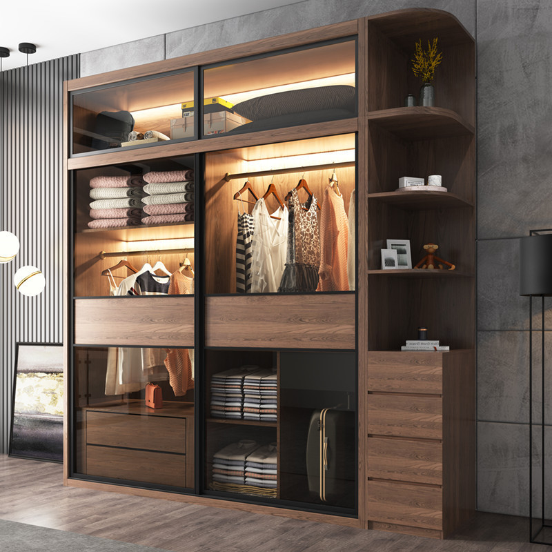 Modern New Design Opening Door Wooden Dark Brown Wardrobe