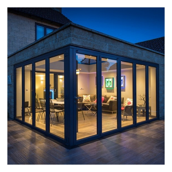 CBMMART Patio Soundproof Bifold Doors Foldable Door Tempered Glass Aluminum Sliding Folding Doors