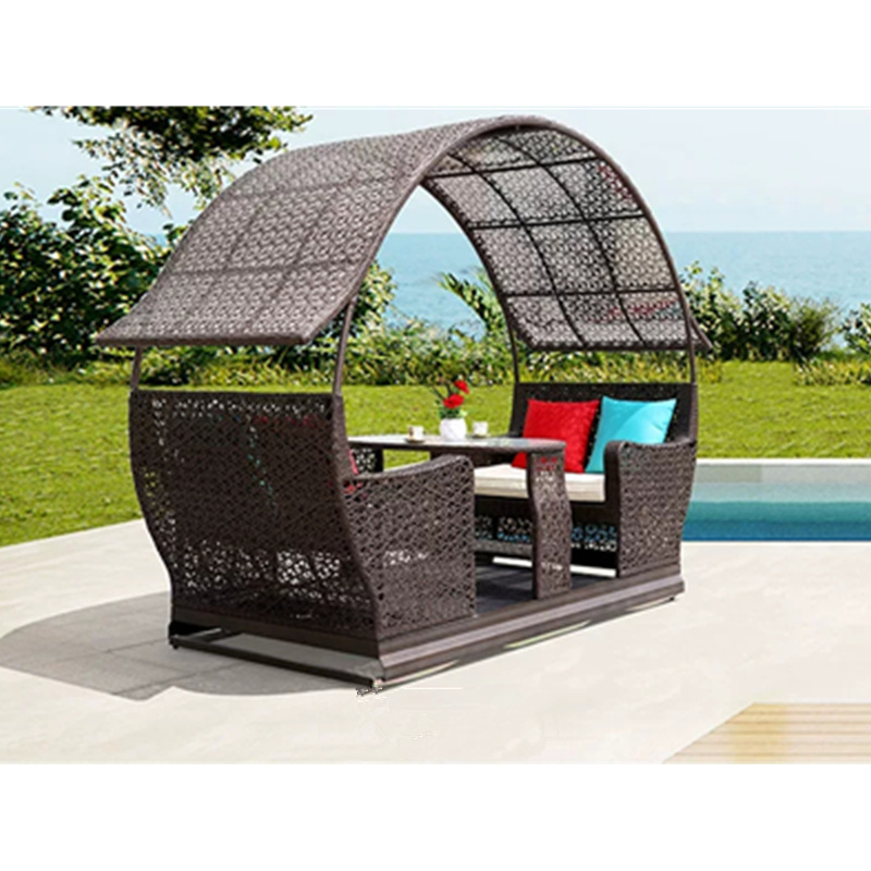 Outdoor garden furniture rattan chair swing sofa hanging chair tea table sets with ceiling