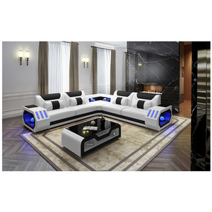 Wholesale  LED light and USB  living room multifunctional leather sofa and tea table