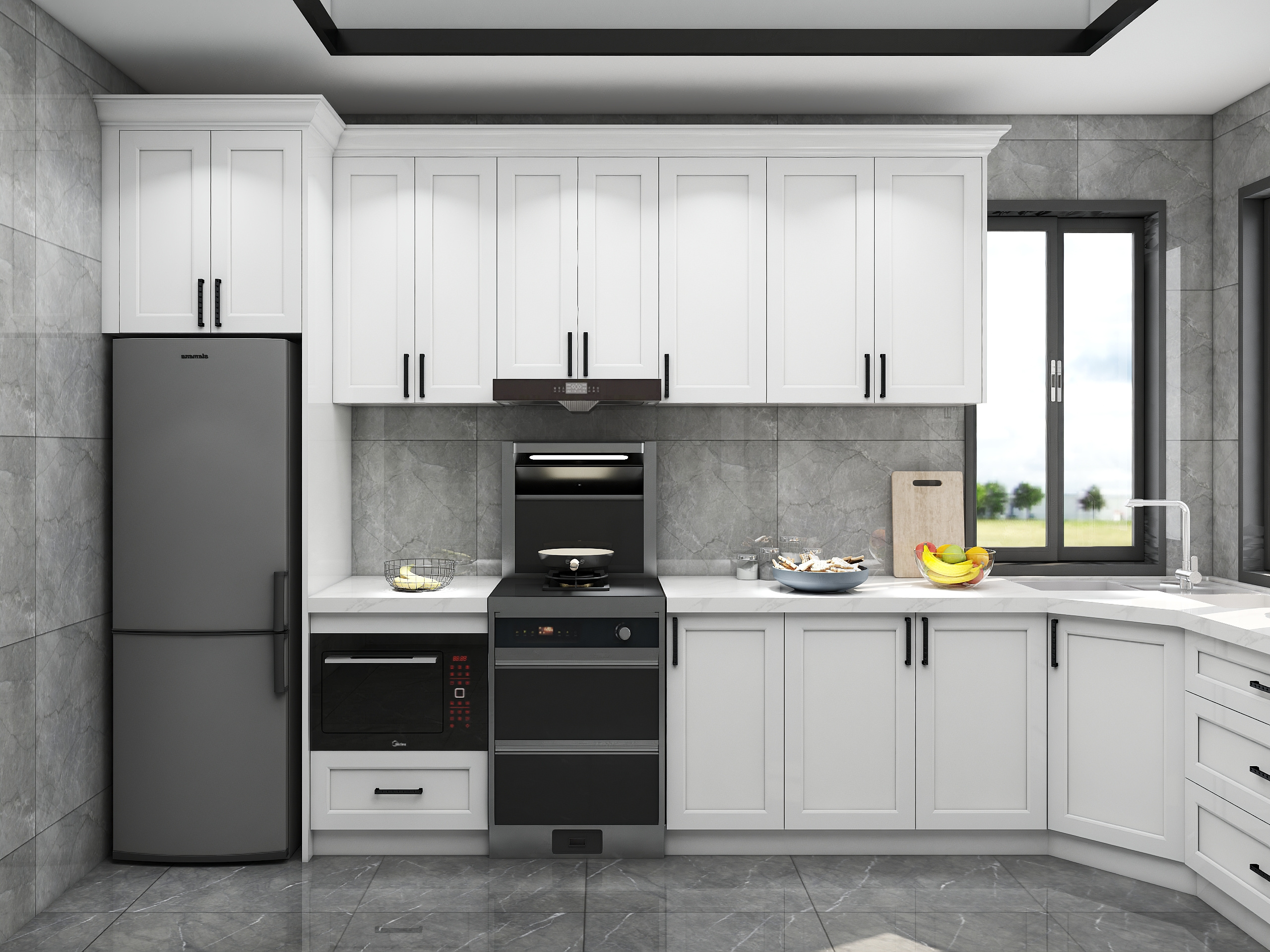 Customized White Matt Large Island European Complete Whole Kitchen Cabinet Set with Accessories