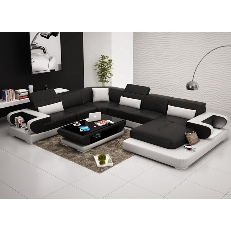 Factory Selling Red and Black Genuine Leather Sofa Set Living Room Furniture L Shape Furniture Sofas