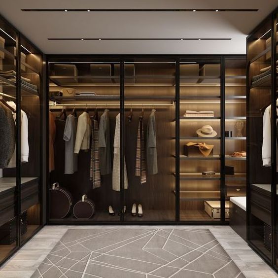 Luxury Design Tempered Glass Doors Customized Wardrobe Closet With Drawer Island