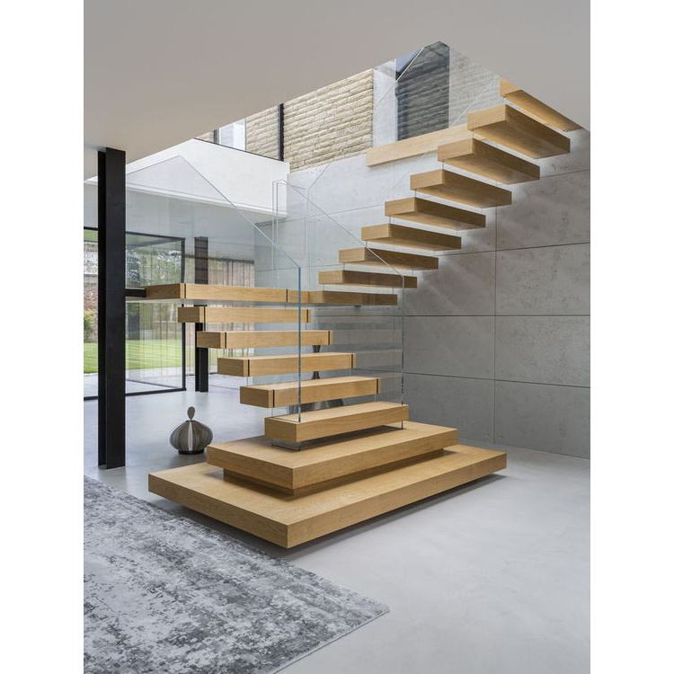 Modern Used Metal Staircase Kit Steel Solid Oak wood Floating Stairs