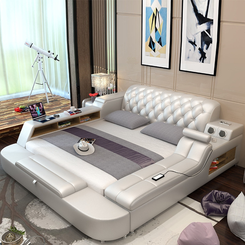 Multifunctional Smart Bed Bedroomsets Leather Modern Bed Tatami Luxury Massage Double Single Bed