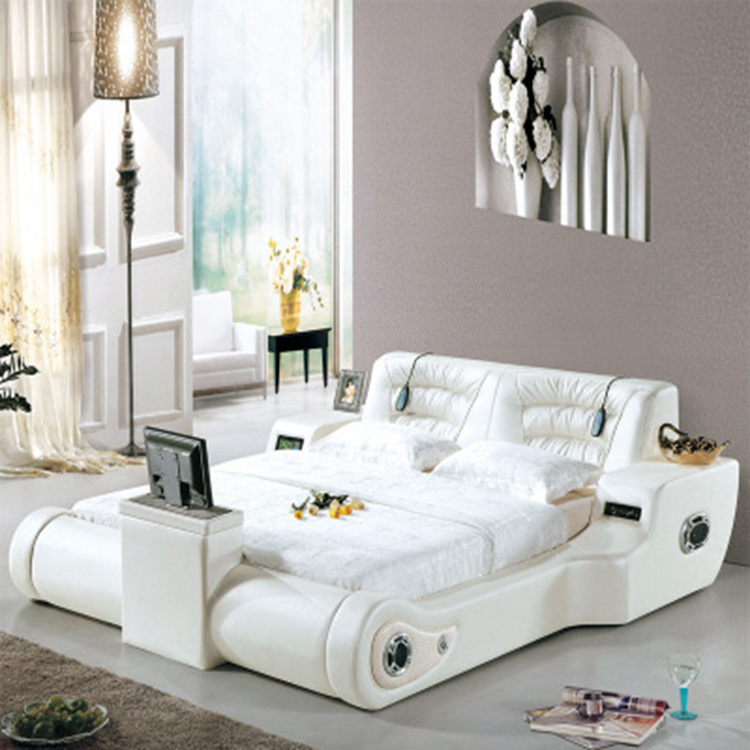 modern lift tv bed, king size leather bed with tv in footboard