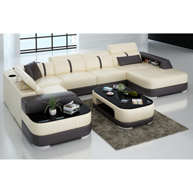 Korean style Small Apartment 5 seater family living room leather sofa