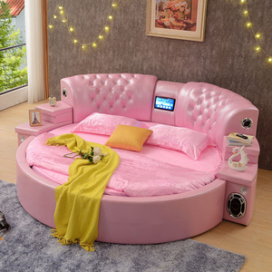 Princess fancy bed big size girl bedroom furniture modern adult style leather massage round bed