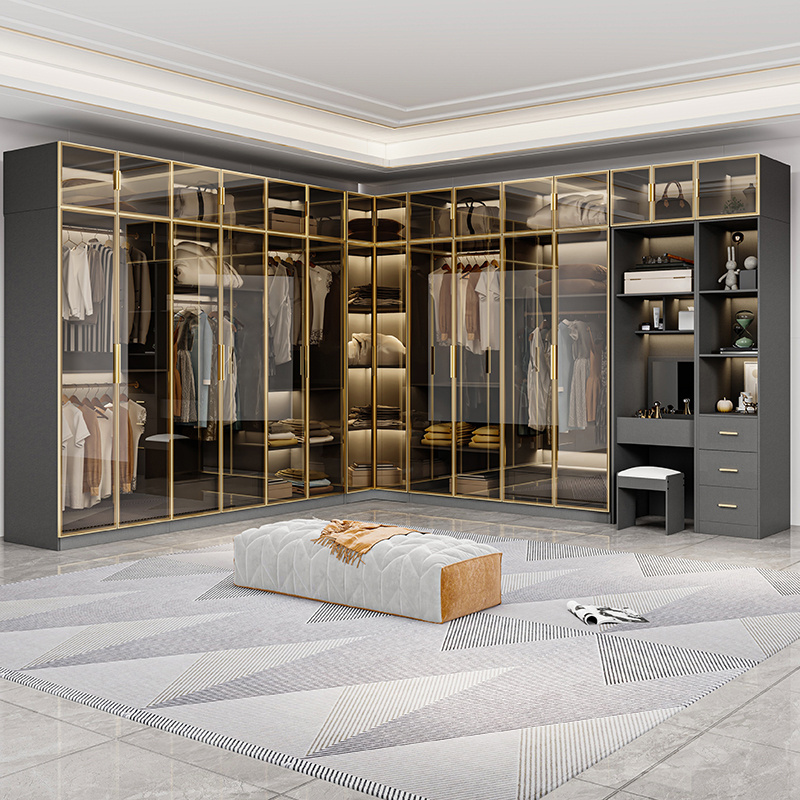 2022 New arrival Bedroom dresser wardrobe Modern custom closet Walk In Wardrobes with LED light