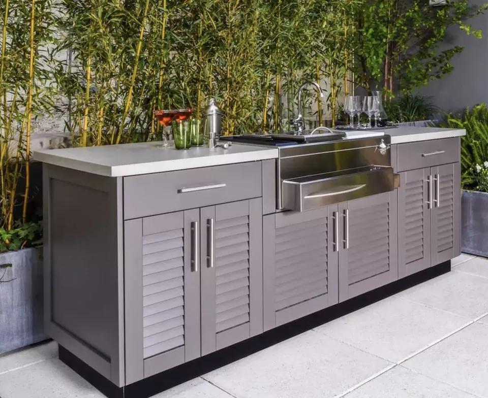 Aluminum Stainless Steel Weatherproof outdoor kitchen with grill BBQ Island with Automatic telescopic gazebo