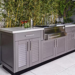 Aluminum Stainless Steel Weatherproof outdoor kitchen with grill BBQ Island with Automatic telescopic gazebo