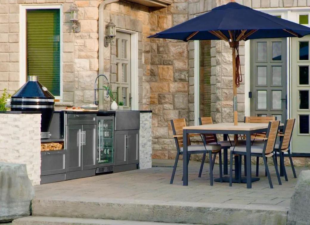 Aluminum Stainless Steel Weatherproof outdoor kitchen with grill BBQ Island with Automatic telescopic gazebo