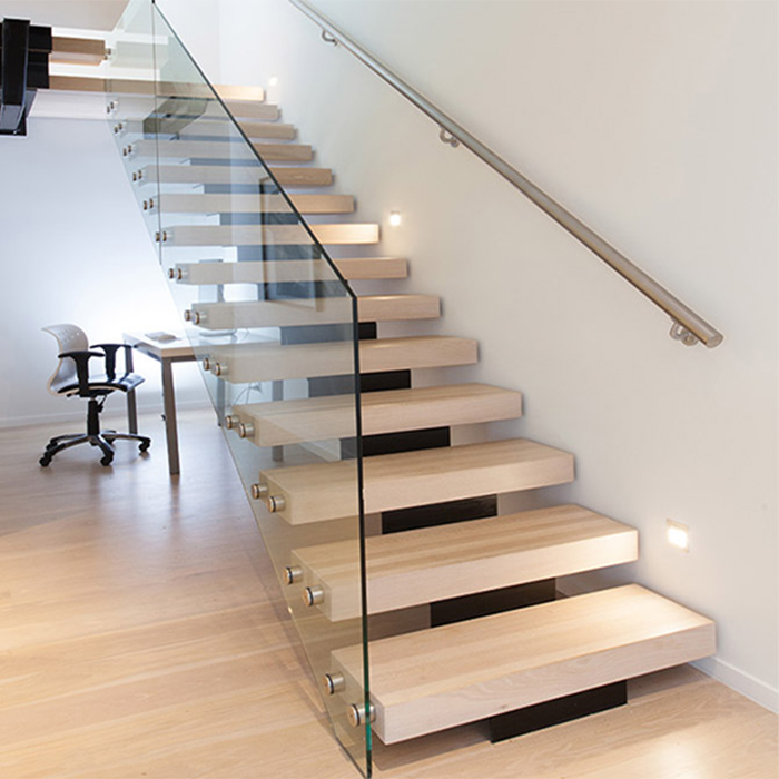 Modern Stainless Steel Handrail Design Wood Interior Staircase Stairs Glass Handrail Floating Straight Stair