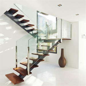 Modern Stainless Steel Handrail Design Wood Interior Staircase Stairs Glass Handrail Floating Straight Stair