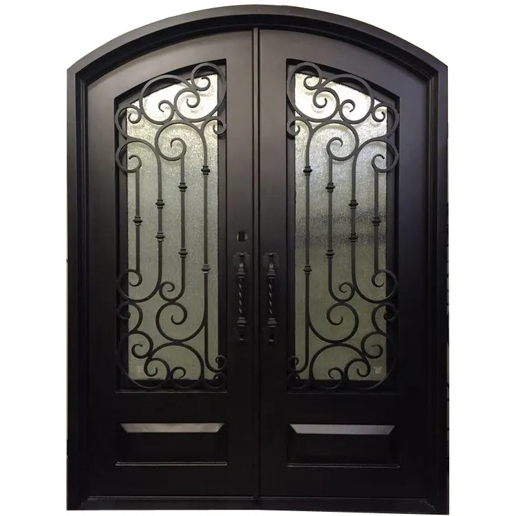 Classical Design Double Security Door Wrought Iron Front Smart Lock Outdoor Waterproof For Iron Door For Home