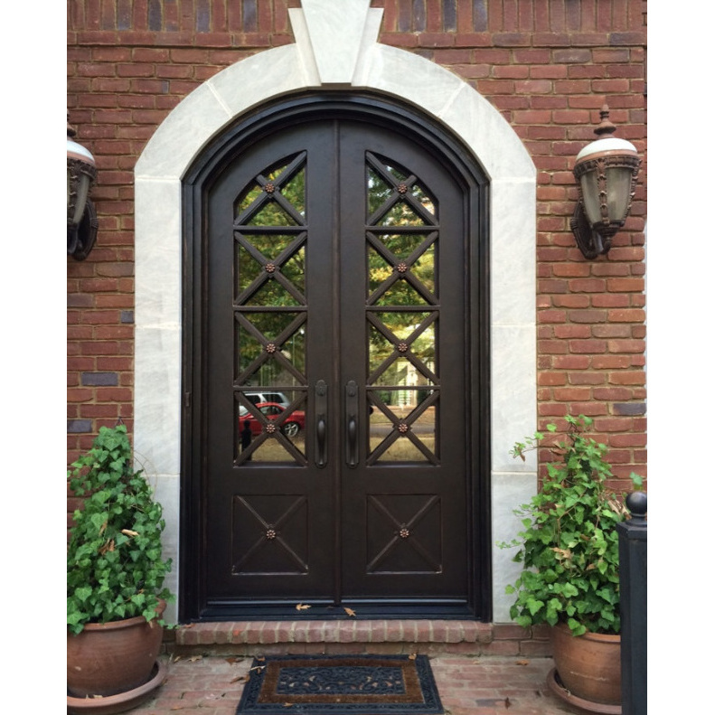 Classical Design Double Security Door Wrought Iron Front Smart Lock Outdoor Waterproof For Iron Door For Home