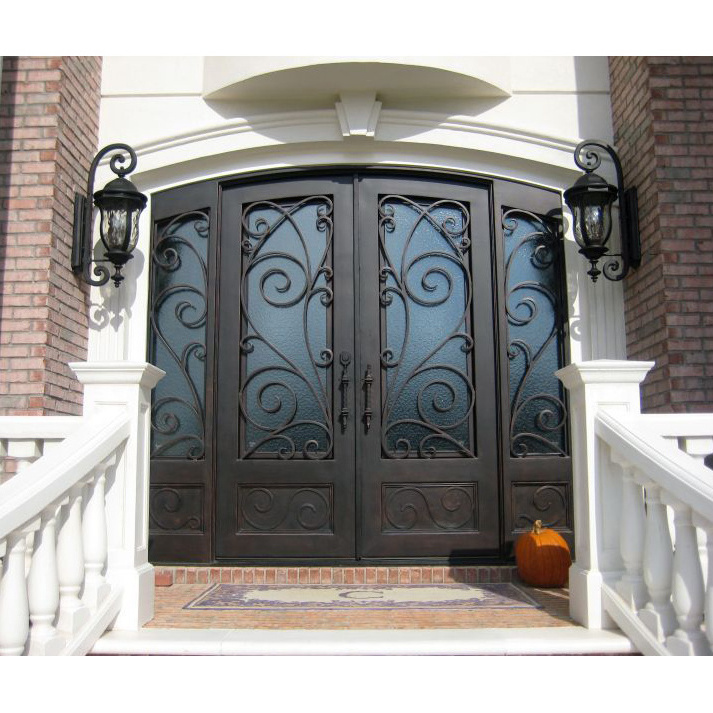 Classical Design Double Security Door Wrought Iron Front Smart Lock Outdoor Waterproof For Iron Door For Home