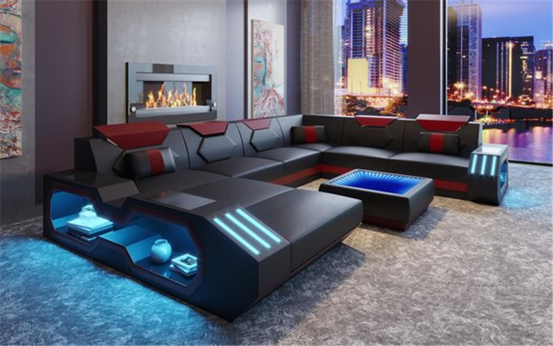 modern home italian design large u shape sectionals leather couch living room furniture sofas with led light