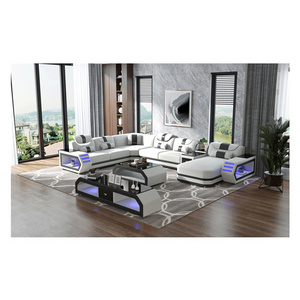 Top Level Genuine Leather Sofa set with LED Light Sofas y Sillones Sofa Cama