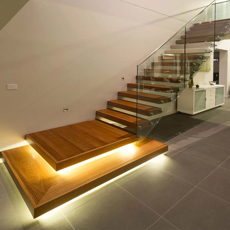 Contemporary Design Wooden Staircase Build a Floating Wood Folding Stairs for Apartment Use