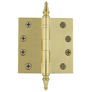 4" Steeple Tip Residential Hinge Square Corners Polished Brass Solid Brass Ball Bearing Heavy Duty Wooden Door Hinges