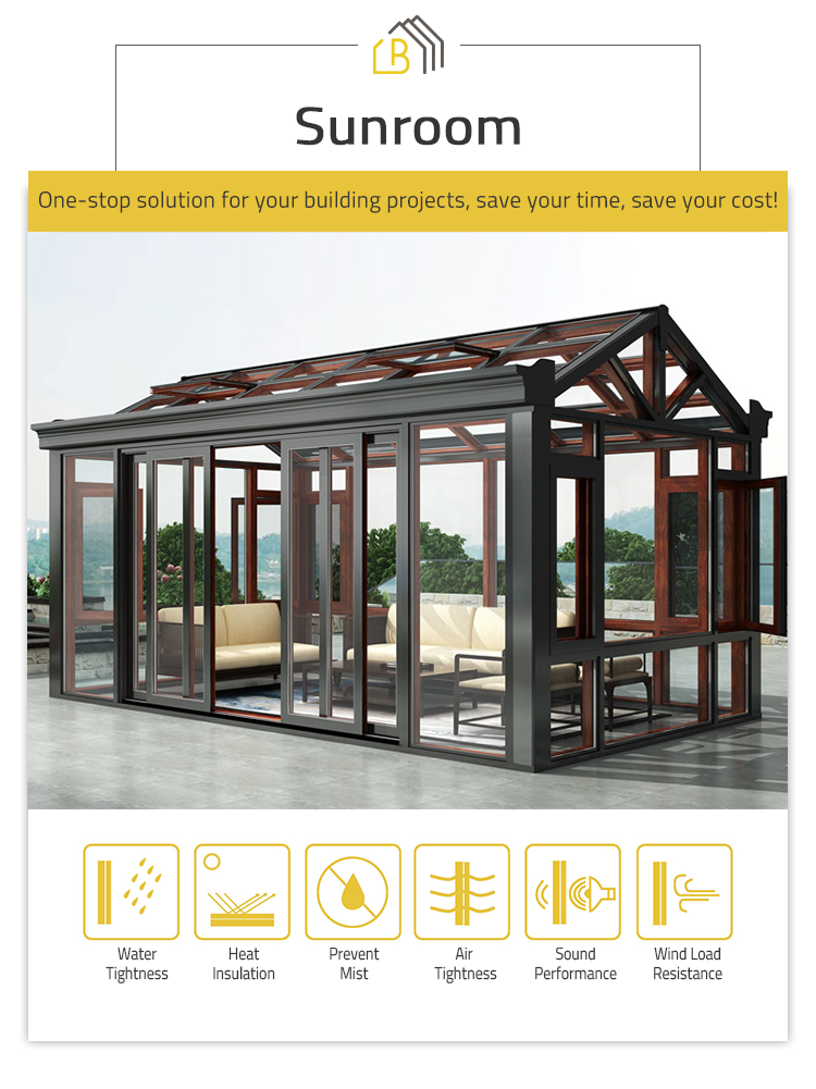 CBMMART Aluminum Free Standing House Open Air Veranda Sunroom Anti Noise Insulated Glass Garden Sun Room