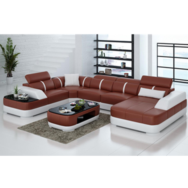 Korean style Small Apartment 5 seater family living room leather sofa