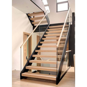 CBMmart American white oak steps treads stairs side steel stringer beam stairs wooden decorative staircase