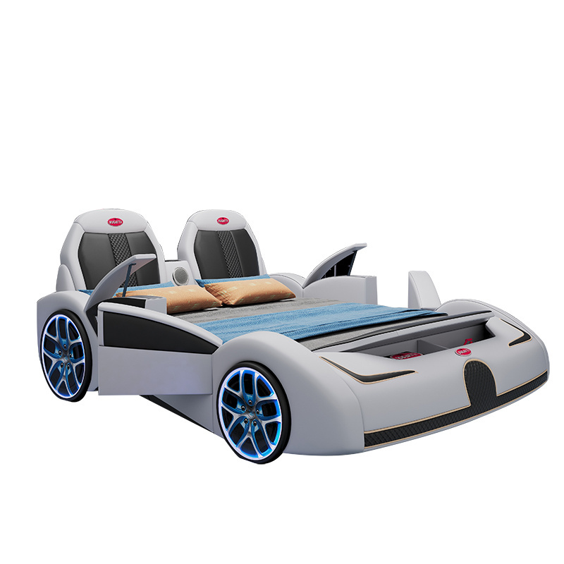 2021 Cartoon Bedroom Furniture Solid Wood Frame Kids Race Sports Car Bed Set For Children