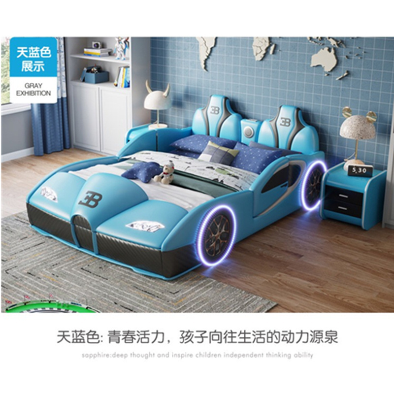 Hot selling ABS healthy kids racing car beds solid wood bedroom furniture children bunk bed