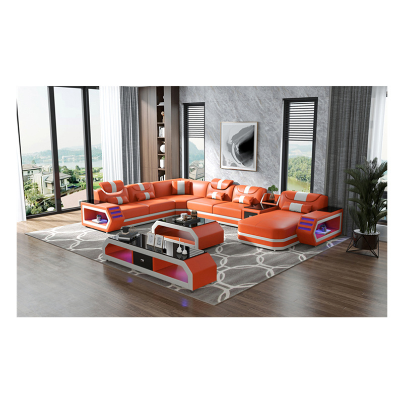 Top Level Genuine Leather Sofa set with LED Light Sofas y Sillones Sofa Cama