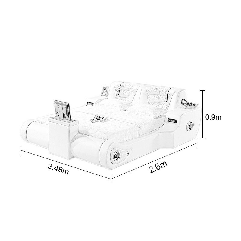 modern lift tv bed, king size leather bed with tv in footboard