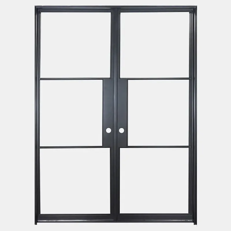 Modern decorative exterior simple design double wrought iron front entry glass door