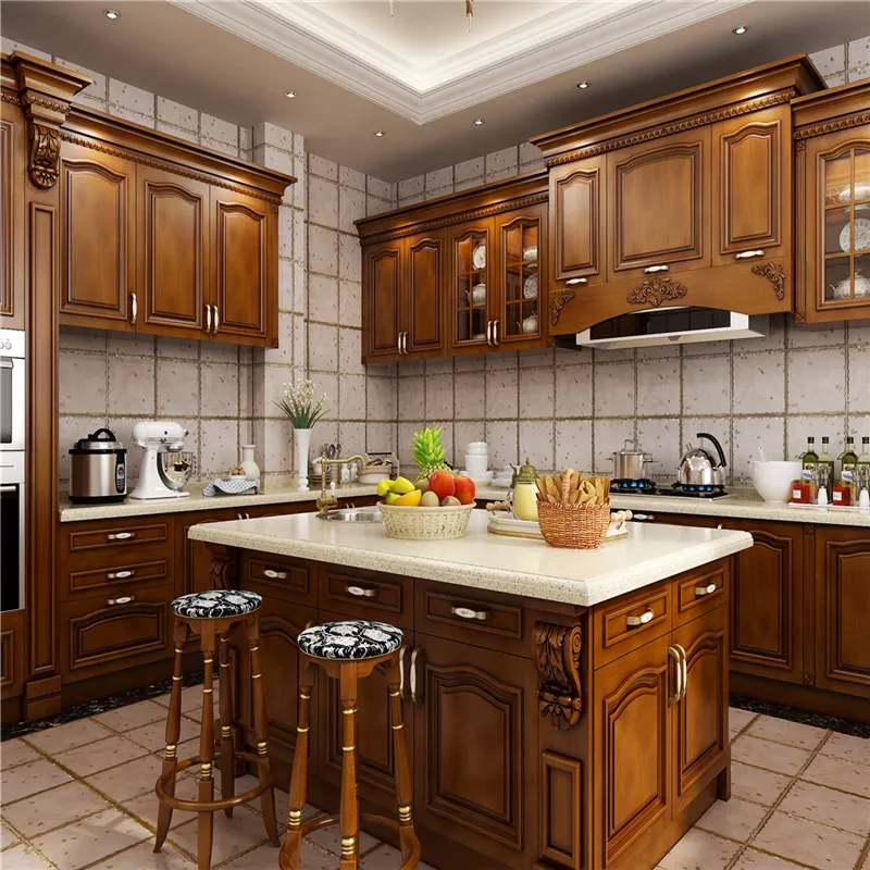 North American Customized Kitchen Pantry Furniture Classic Cherry Wood Kitchen Cabinets