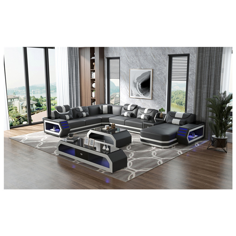 Top Level Genuine Leather Sofa set with LED Light Sofas y Sillones Sofa Cama