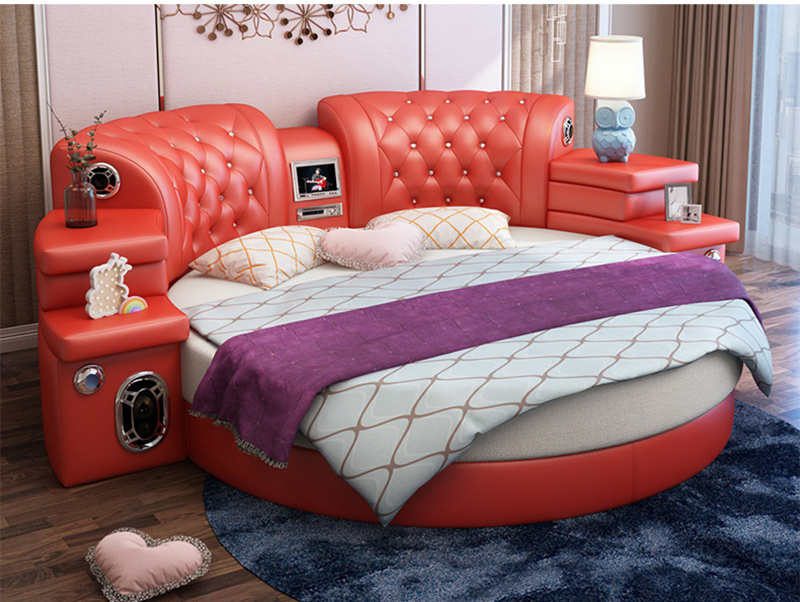 girls bedroom furniture pink big round leather bed, cheap round beds for sale