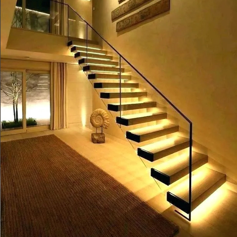 Contemporary Design Wooden Staircase Build a Floating Wood Folding Stairs for Apartment Use