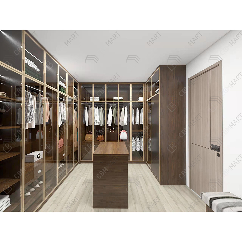 CBMmart armoire glass door walk in closet customized wooden clothes wardrobe with led closet modern wardrobe bedroom furniture