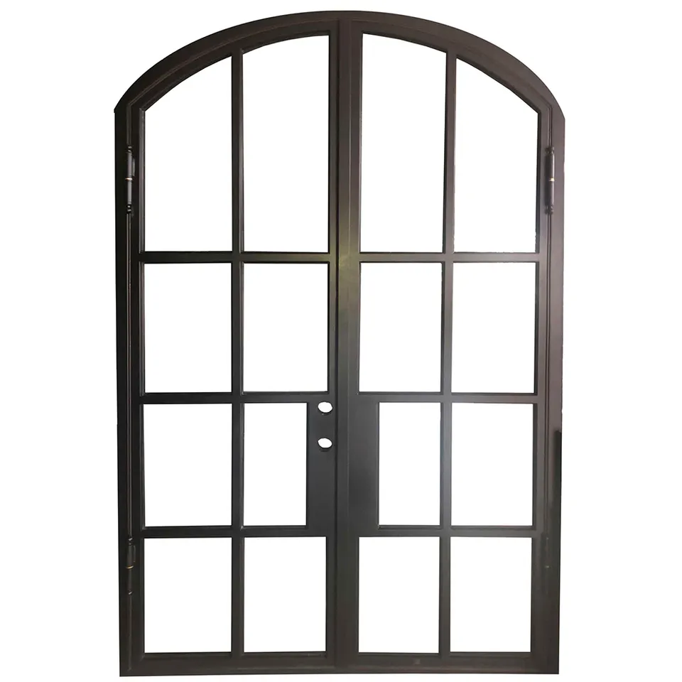 Modern decorative exterior simple design double wrought iron front entry glass door