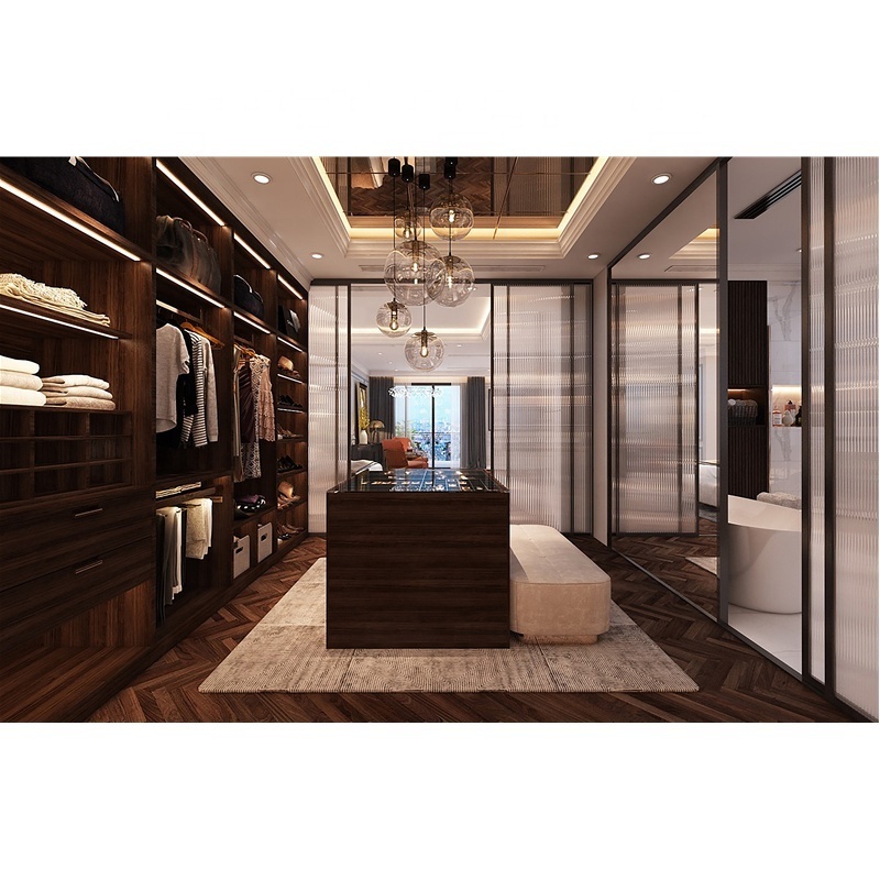 Modern Master Bedroom Custom Led Hanging Closet Rod Glass Door Closet Wardrobe Armoire