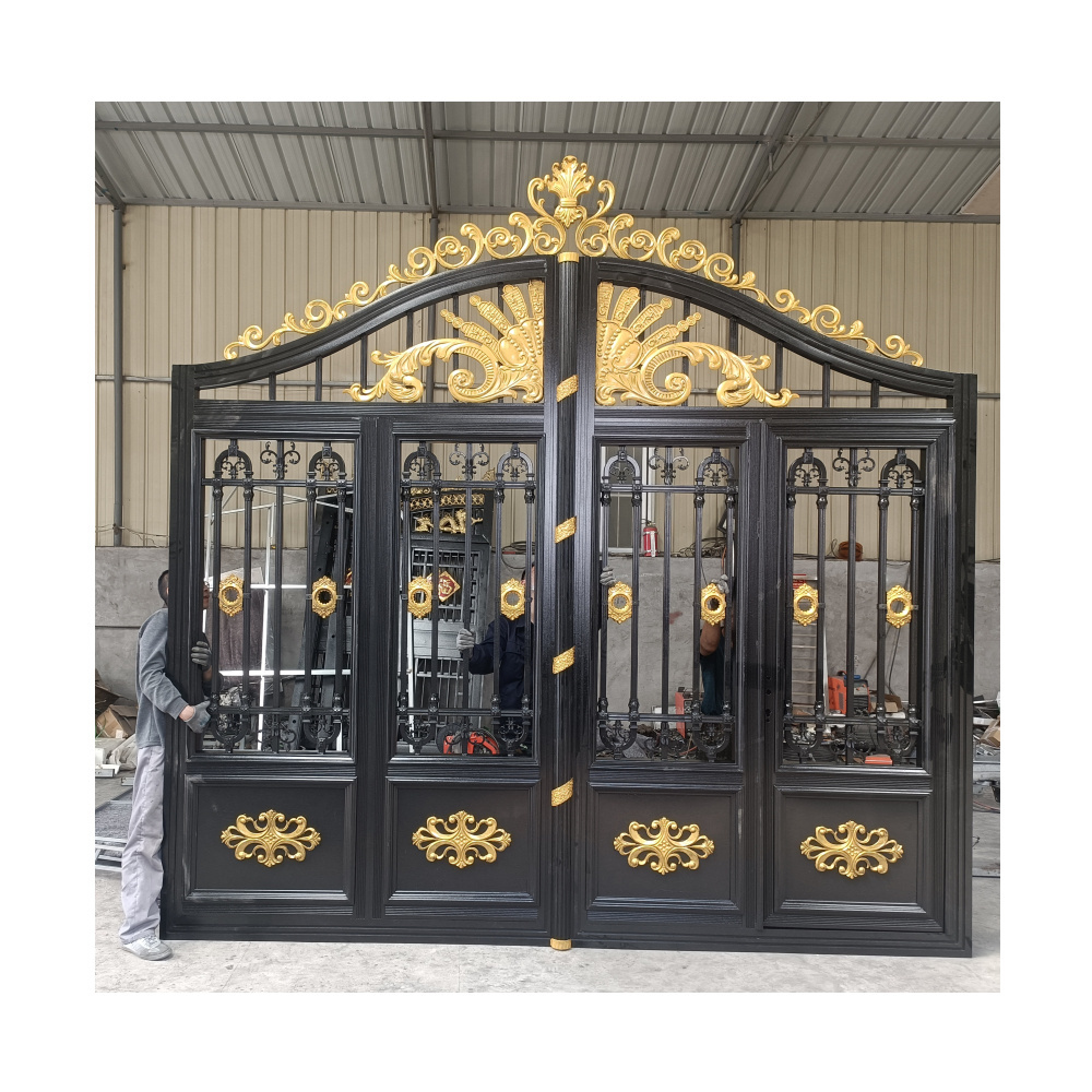 CBMmart Villa Gold Wrought Iron Main Gate Designs Garden Electric Fencing Trellis Sliding Motor Manual Key Access gates