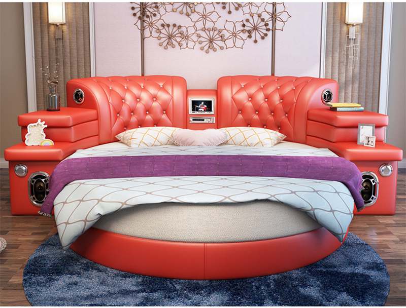 CBMMART king size round bed on sale, red leather round bed with mattress