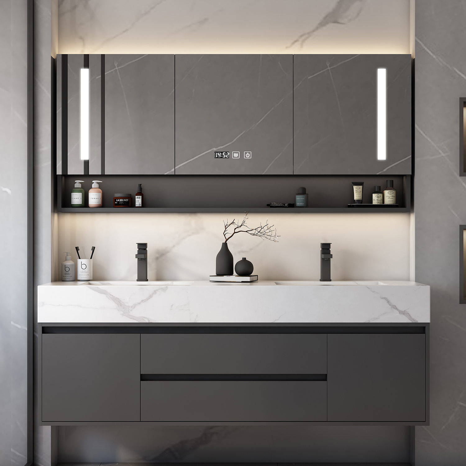 huge double sink luxurious modern bathroom furniture sets high quality bathroom vanity mirror bathroom cabinet